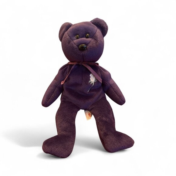 Ty Beanie Baby Princess Diana Bear – 1997 – Purple w/ White Rose – P.E. Pellets, - Picture 1 of 3